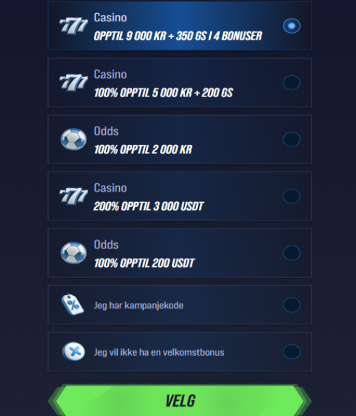 Bonus og registrering hos Vegas Hero Casino i Norge